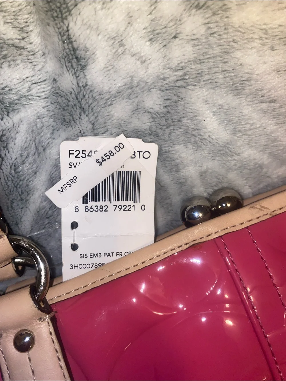 Coach Pink Patent Leather Tote with Tan Handles